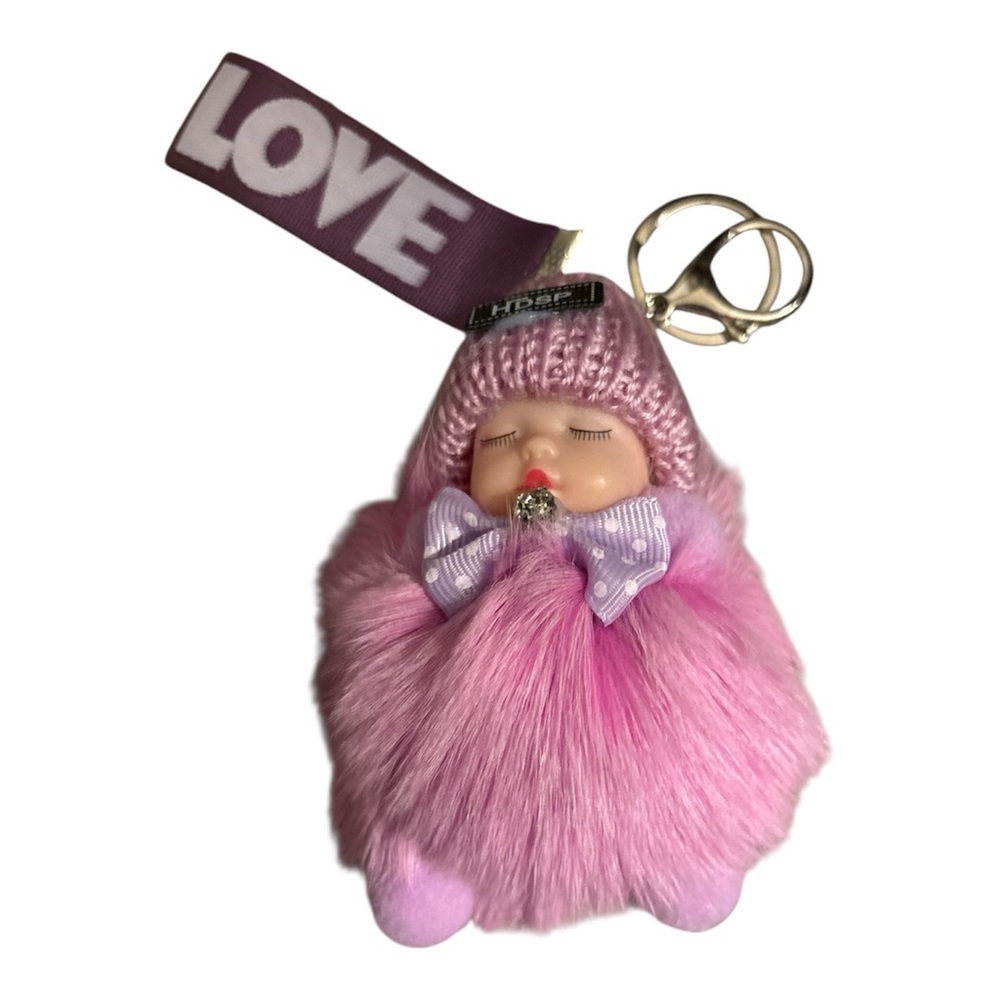 Light Purple Fluffy Keychain with LOVE Tag